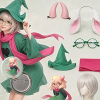 Halloween Deltarune Prince Ralsei Full Cosplay Set Wigs Ears Glasses Horn Wizard Hat Pointed Tip Outfit Green Robe 58mm Badge