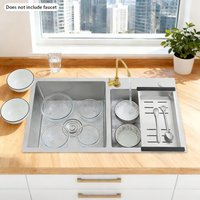 Double Bowl Sink Multi Installation Type Kitchen Stainless Steel Sink Wire Drawing Sink with Drain Basket for Home Restaurant Bar Garage