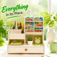 10-Grid White Pen Holder with Drawer, Space Saving Stationery Storage Box for Home and Office Use