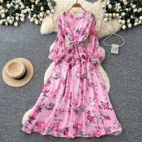 ALPHALMODA French Elegant, Floral, Printed Dress, For Women Summer, Resort Style, Elegant Dress