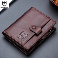 BULLCAPTAIN RFID Men's Wallet Leather Men's Coin Purse Zipper Wallet Card Coin Wallet Holder Credit Card Bag