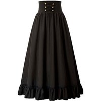 Women Skirt Victorian Maxi Skirt Vintage Renaissance High Waist Ruffled Hem A-Line Corset Pleated Casual Party Skirts Lady