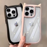 Soft Silicone Cute Cat Ear Phone Case For iPhone 16 17 13 15 14 12 11 Pro Max Air XS Max Funda Transparent Shockproof Back Cover