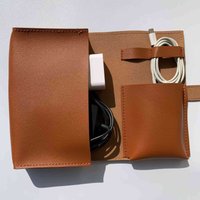 Data Cable Storage Roll Bag PU Leather Portable Organizer for Earphone Charger Digital Accessories Travel Tidy Pouch