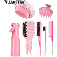 1/5/7pcsHair Care Kit Rolling Candy Brush with Rat Tail Edge Control Comb Spray Bottle Soft Satin Sleeping Cap Styling Tools
