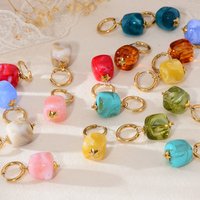 Square Acrylic Candy Color Drop Earrings, Hypoallergenic Stainless Steel Hoops, Waterproof Spring Summer Jewelry for Women