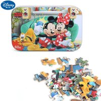 Disney Mickey Mouse Princess Puzzle Snow White 60-pieces Iron Box Puzzle Toys Wooden Puzzle Educational Toys for Children