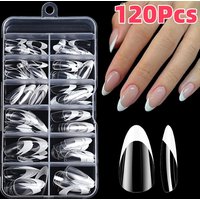 120Pcs Clear French Fake Nails Tips 12Sizes Medium Almond Acrylic Press-On Nails Simple White Edge French Full False Fingertips
