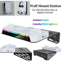 Wall Bracket with Dual Controller Charger RGB Light Metal Wall Hanging Charger Stand for PS5 and PS5 Slim Disc & Digital Version