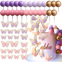 Butterfly Cake Decorations With Purple Pink Gold Balls Cake Toppers for Baby Shower Wedding Birthday Bridal Shower Party Decor