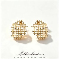 Litheline 24K Gold Plated Sustainable Brass Braided Grid Earrings, Minimalist CZ Artisanal Luxury Jewelry