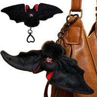 Gothic Plush Bat Keychain with Detachable Movable Wings Soft Stuffed Animal Pendant Black Red Color Spooky Charm Backpack Purse