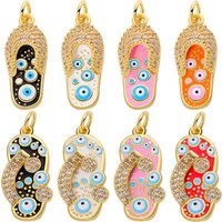 Juya Handmade 18K Gold Plated Colorful Enamel Slipper Fatima Turkish Greek Evil Eye Charms For DIY Talisman Jewelry Making