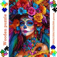 2000/1500/1000/500pcs Wooden Jigsaw Puzzle for Adults - Vibrant Floral Sugar Skull Art, Mexican-Inspired Wall Decor, Premium P