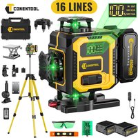 CONENTOOL Niveau laser vert 4D 16 lignes 4×360 ° Niveau laser à auto-nivellement, précision de ±1,5 mm/7 m, portée de travail de 10 à 30 m, télécommande, 2 piles de 4500 mAh, indice de protection