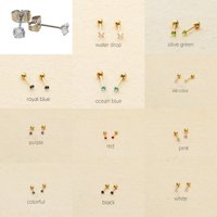 1 Pair Stainless Steel Screw-back Mini 2MM Red Green Blue White Black Zircons Stud Earrings Classical Style No Fade Allergy Free