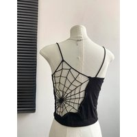 Women Black Hollow Out Crop Top Vintage Y2k Camisole Corset Top Sleeveless Off Shoulder Vest 90s Tank Tops 2000s Clothes Summer