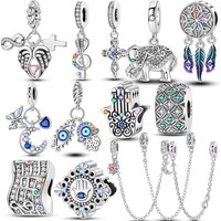 Fit Original Bracelets Silver Plated Fatima Dream Catcher Evil Eyes Charms DIY Beads For Women Jewerly Making Gift