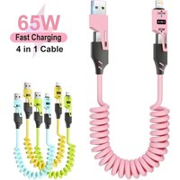 4-in-1 Coiled USB C Cable 65W Fast Charging PD 27W USB C to L/Type C/USB A Cable Charger for iPhone15 14 13 12 /iPad Android