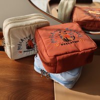 Cute Cat Embroidery Makeup Bag for Girls, Small Square Storage Pouch, Adorable Hygiene Towel Holder, Essential Accessory