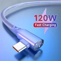 120W 6A PD USB C to C Cable 90 Degree Elbow Gaming Braided Wire 480Mbps Data Fast Charging Cord For Phone Laptop Car
