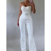 Temperament Solid Color Sequins Rompers Trendy Lady Backless Bodycon Commute Playsuits Hot Girl Sleeveless Slim Halter Jumpsuits