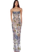 New sexy embroidered bead flower strapless dress, women's slim fit upper body wearing fishbone party dress long skirt