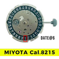 Miyota 8215 Movement with Black Date Wheel Date At 6 3 Quick Date Setting Stop Second Device (Hacking)