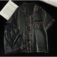 New Luxury Light Heart Ins Style Summer Pajamas for Women, Short Sleeve and Shorts, Ice Silk with Letter Embroidery Homewear Set