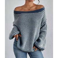 plus Size Striped Sweater Elegant Curvy Top Overhead Casual Chic Women's Fashion
