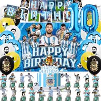 Leo Messi Football Theme Birthday Decor Set Argentina Superstar Football Player 10 Balloon Cake toppers Backdrop for Adult Kids