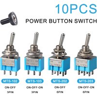 10Pcs Mini Lever Toggle Switch 1/4Inch Mounting Single Pole Double Throw ON-OFF-ON /ON-ON 6A125V/3A250V MTS-102 103 202 203