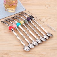 Double-Sided Filter Straw Spoon Stainless Steel Yerba Mate Bombilla Straw With Brush Long Handle Stirring Spoon Kitchen Tools