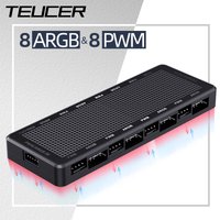 Teucer 1to8 4Pin PWM 5V/3Pin Addressable ARGB Hub Splitter SATA Interface Concentrator Magnetic Attraction Adapter For Case Fan