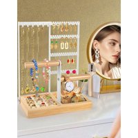 Weißer Schmuck-Organizer – Präsentationsständer aus Eisen und Holz, moderner Halskettenhalter für Schlafzimmer