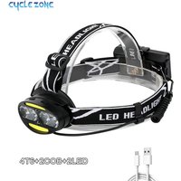 Cyclezone Induction Head Light LED T6 Headlamp COB 7 Modes Lantern For Outdoor Night Fishing Camping USB Charging Head Torch