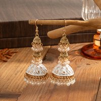 Retro Ethnic Gold Color Jhumka Indian Earring Femmes 2025 Boho Afghan Bell White Pearl Long Tassel Drop Earrings Jewelry