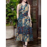 Bohemain Floral Print Dress 2025 ZANZEA Women Summer V Neck Sleeveless Sundress Holiday Vestidos Elegant Party Work Midi Dresses