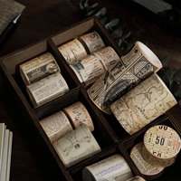 Yoofun 300cm Washi Tape Vintage Map Ticket Bill Coupon Masking Tape for Collage Junk Journal Scrapbooking Planner DIY