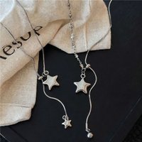 Silver Color Asymmetrical Star Pendant Adjustable Snake Chain Necklace For Women Sweater Chains Vintage Charm Jewelry Decoration