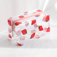 Clear PVC Strawberry Print Pencil Case, Large Capacity Iron Frame Makeup Bag for Students & Travel