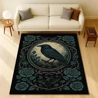Raven Skull Gothic Carpet Occult Crow Decor, Dark Academia Rug Mysterious Witchy Home Rug Creepy Goth Room Skull Art Floor Mat