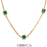 Everyday Luxury 3 Square CZ Pendant Necklace for Women Red Green White Charm Hypoallergenic Trendy Minimalist Daily Wear Jewelry