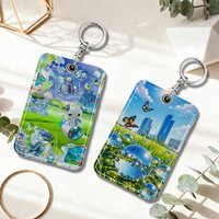 Frutiger Aero Keyring Leather Access Card Holder Keychain Community Water Drop Proximity Card Protective Case