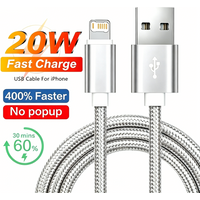 20W Braided USB Fast Charging Cable For iPhone 11 12 13 mini 14 Pro Max X XR XS Max 7 8 Plus Rapid Charge USB-A Data Sync Cables