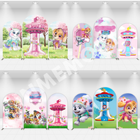 2-Sided Pink Skye Paw Patrol Arch Wall Backdrop Girl Birthday Party Banner Arched Covers Baby Shower Decoration Background Photo