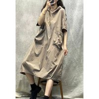 Retro Workwear Sweatshirt Long Skirt Loose Casual Hooded Dress Women's plus Size Cotton Korean Style Commute Summer Dress