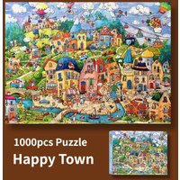 70*50cm Adult 1000 Pieces Jigsaw Puzzle Happy Town Beautiful Landscape Paintings Stress Reducing Toys Christmas Gifts