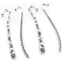 10pcs Vintage DIY Bookmark Charms Flower Antique Silver Plated Zinc Alloy Pendant for Bookmarks Metal Jewelry Accessories