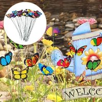 50Pcs Simulation Butterfly Colorful Butterfly Stakes Outdoor Home Garden Yard Patio Plant Flower Pot Decoration